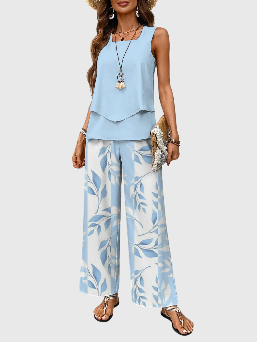 Estella | Relaxed Fit Printed Square Neck Two-Piece Set