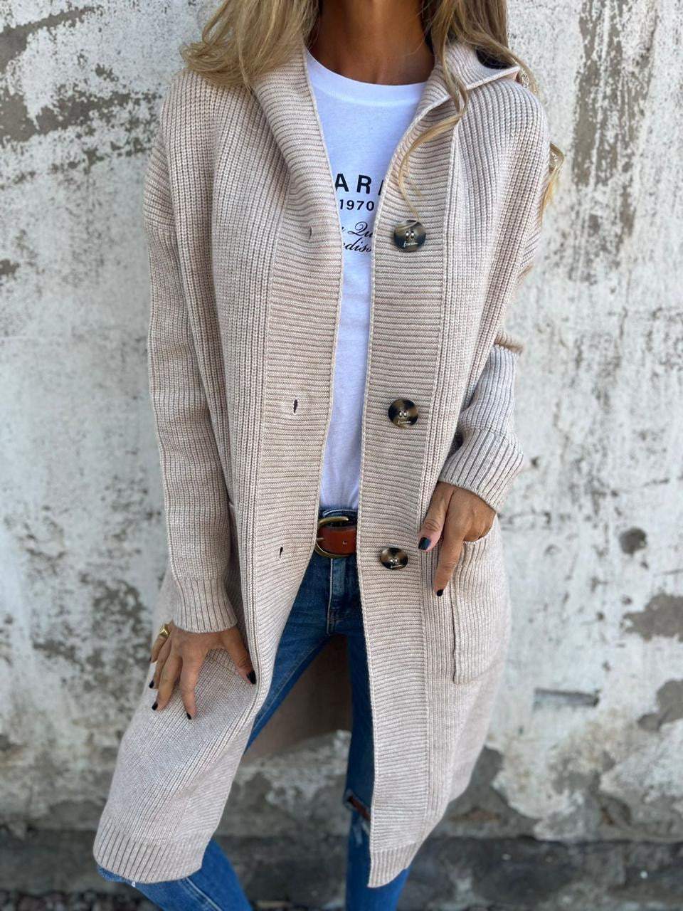Biruvi | Women's Long Knit Cardigan With Buttons