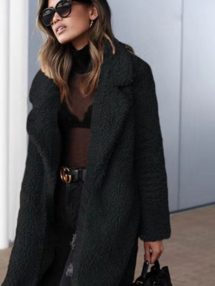 Biruvi | Women’s Long Fleece Teddy Coat