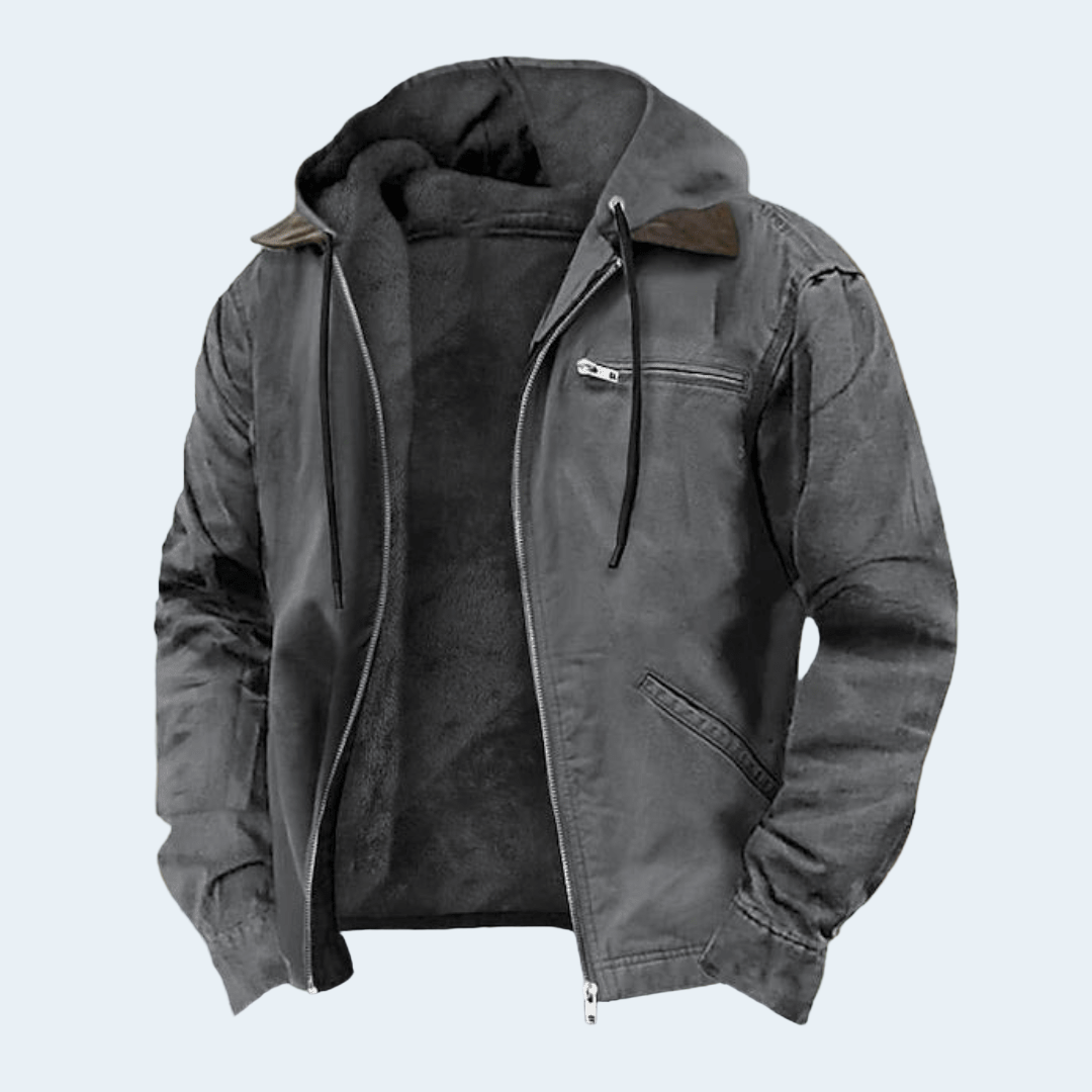 Biruvi | Men’s Hooded Bomber Jacket Soft Lined Utility Zip Pocket Jacket