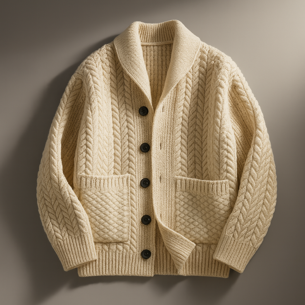 Biruvi | Men’s Cable-Knit Shawl Collar Cardigan