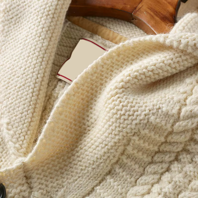 Biruvi | Men’s Cable-Knit Shawl Collar Cardigan