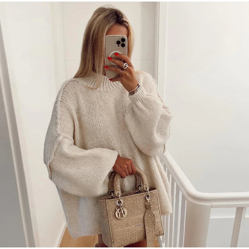 Biruvi | Women’s Oversized Mock Neck Knit Sweater