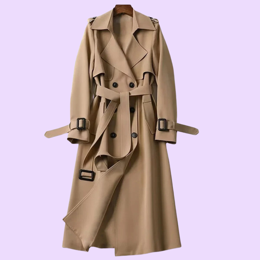 Biruvi | Women’s Double-Breasted Long Trench Overcoat
