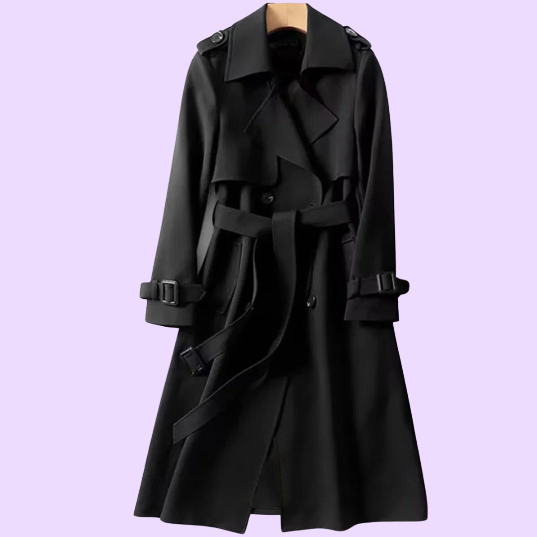 Biruvi | Women’s Double-Breasted Long Trench Overcoat