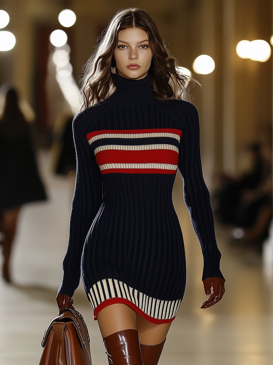 Biruvi | Women’s Retro Classic Striped Knitwear Sweater Dress