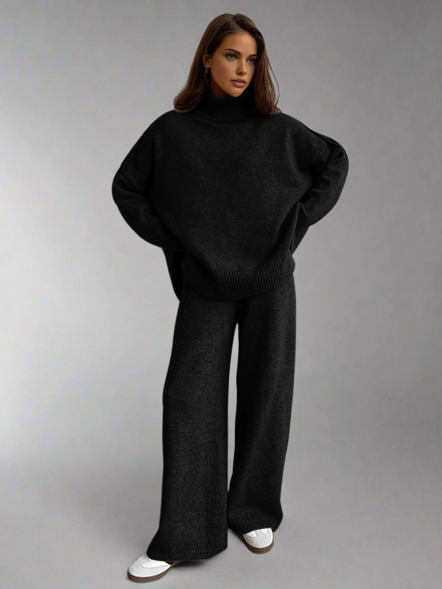 Biruvi | Women’s Soft Knit Turtleneck and Wide Leg Lounge Set