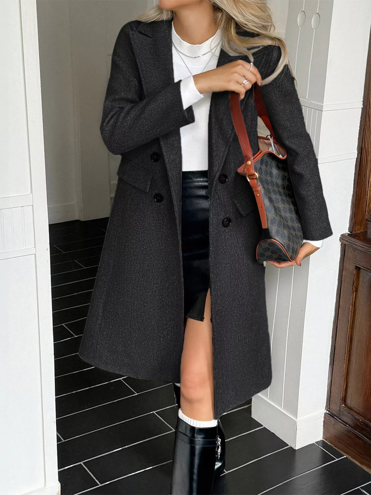 Biruvi | Women’s Double-Breasted Longline Coat with Pockets