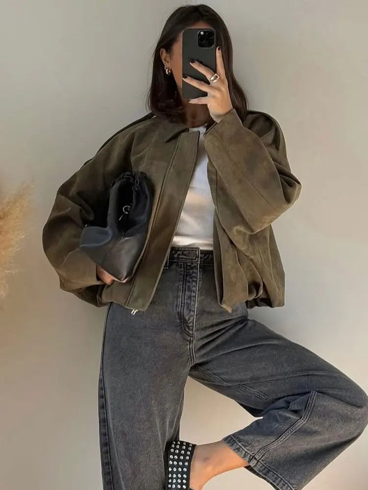 Biruvi | Women’s Suede-Inspired Bomber Jacket