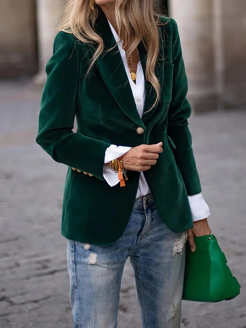 Biruvi | Women’s Velvet Blazer with Gold-Tone Buttons