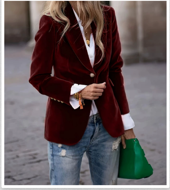 Biruvi | Women’s Velvet Blazer with Gold-Tone Buttons