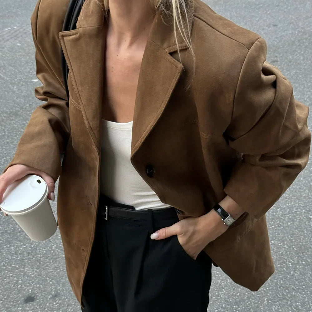 Biruvi | Women’s Vintage Brown PU Jacket
