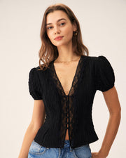 Aimee | Puff Sleeve Jacquard Lace Blouse Mother of the Bride Outfits