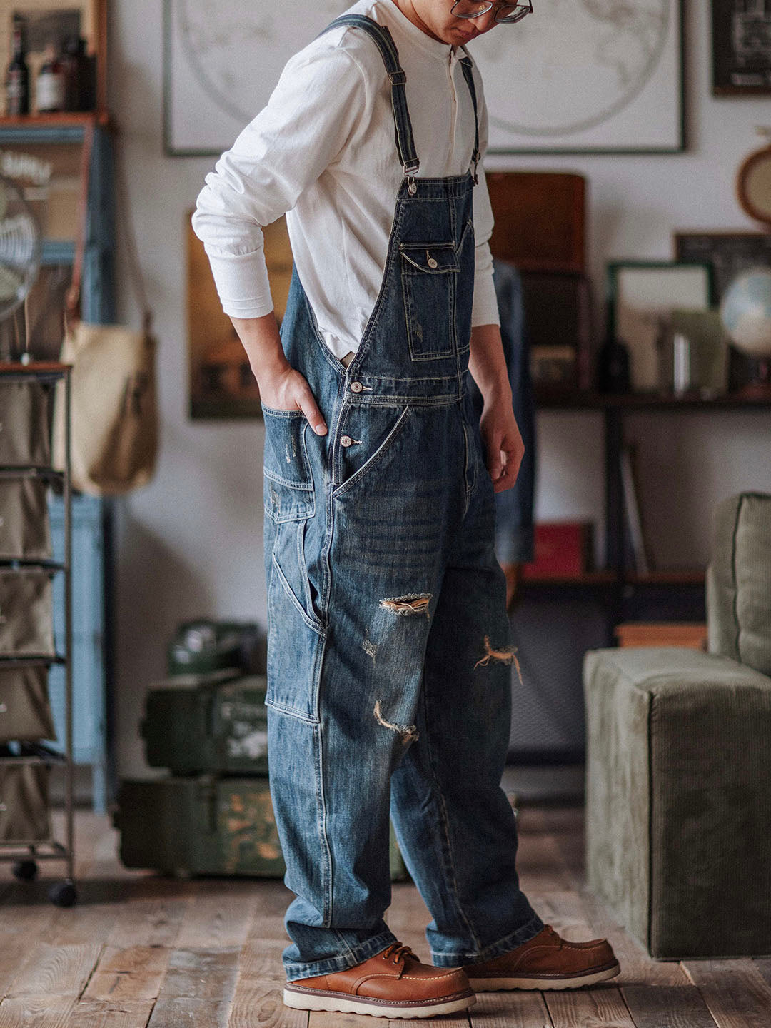 Alaric | Relaxed Fit Distressed Denim Overalls