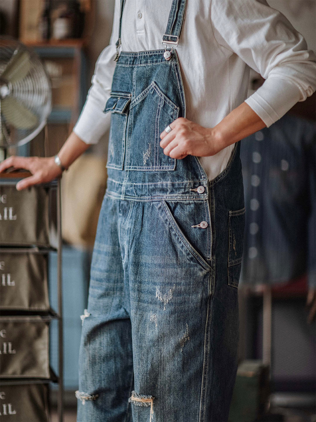 Alaric | Relaxed Fit Distressed Denim Overalls