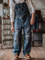 Alaric | Relaxed Fit Distressed Denim Overalls