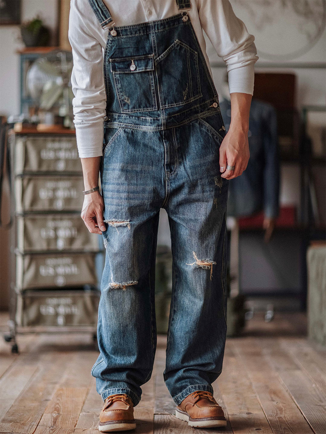 Alaric | Relaxed Fit Distressed Denim Overalls