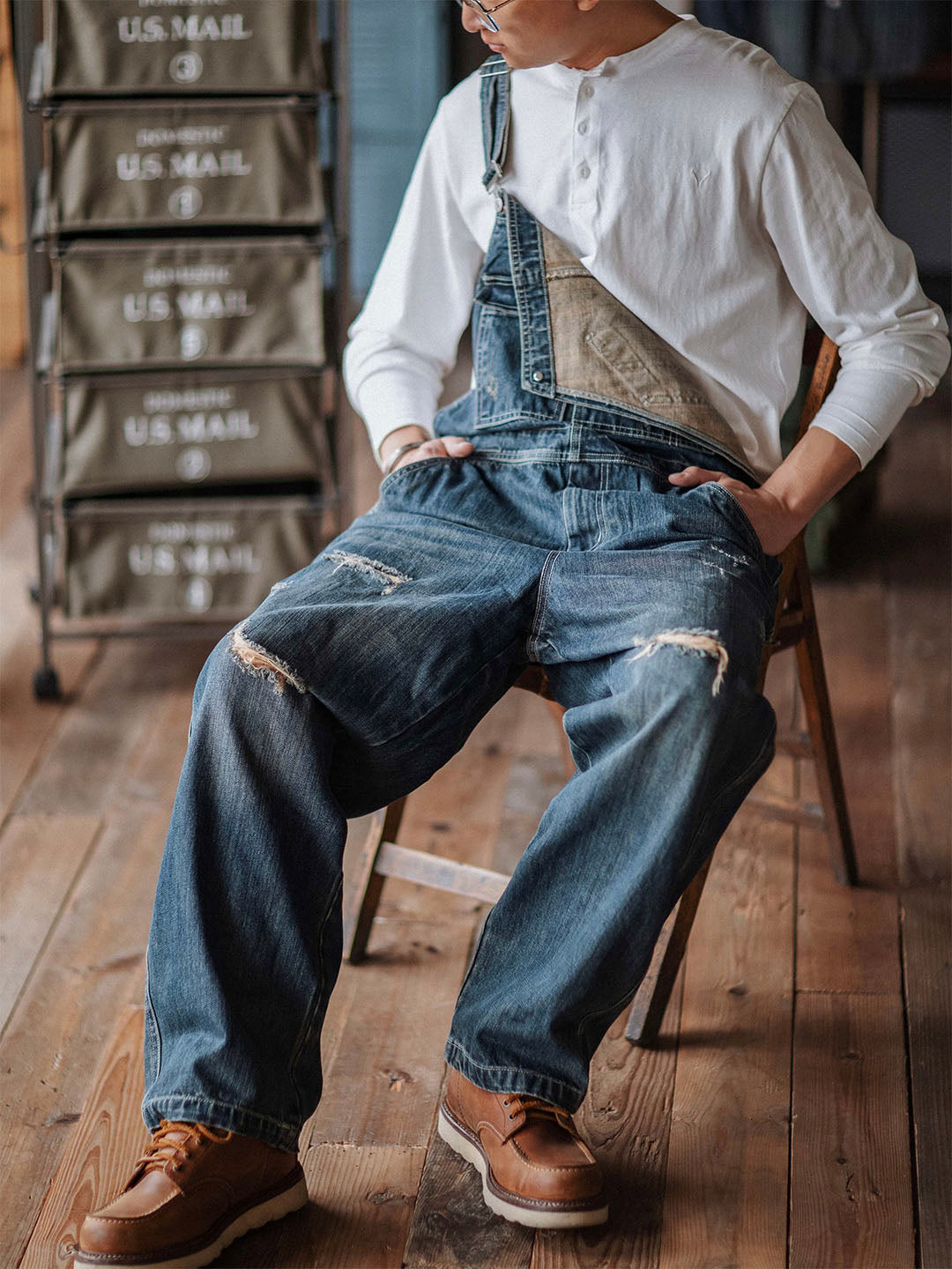 Alaric | Relaxed Fit Distressed Denim Overalls