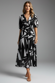 Alba | Puff Sleeve V-Neck Floral Midi Dress