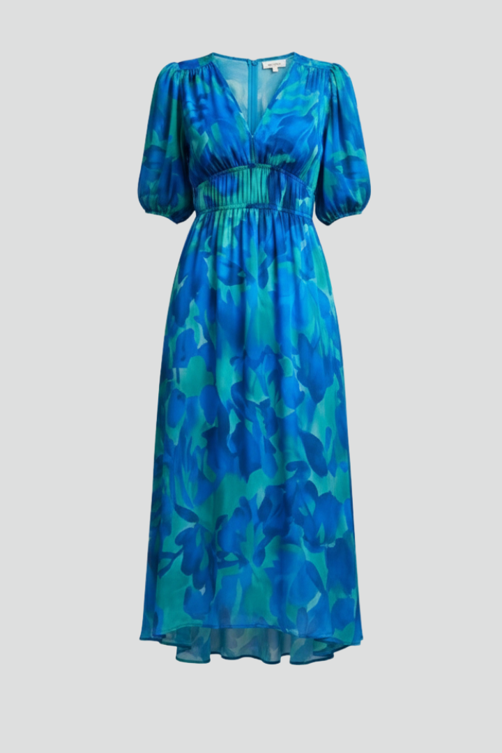 Alba | Puff Sleeve V-Neck Floral Midi Dress