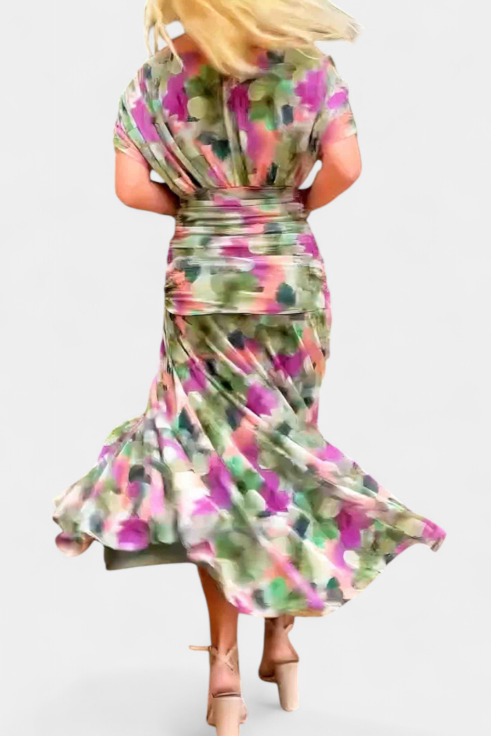 Blanche | V-Neck Floral Print A-Line Dress