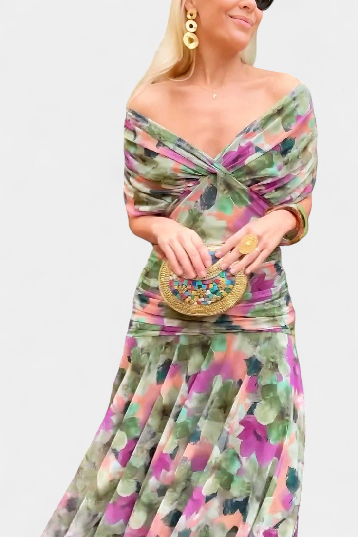 Blanche | V-Neck Floral Print A-Line Dress