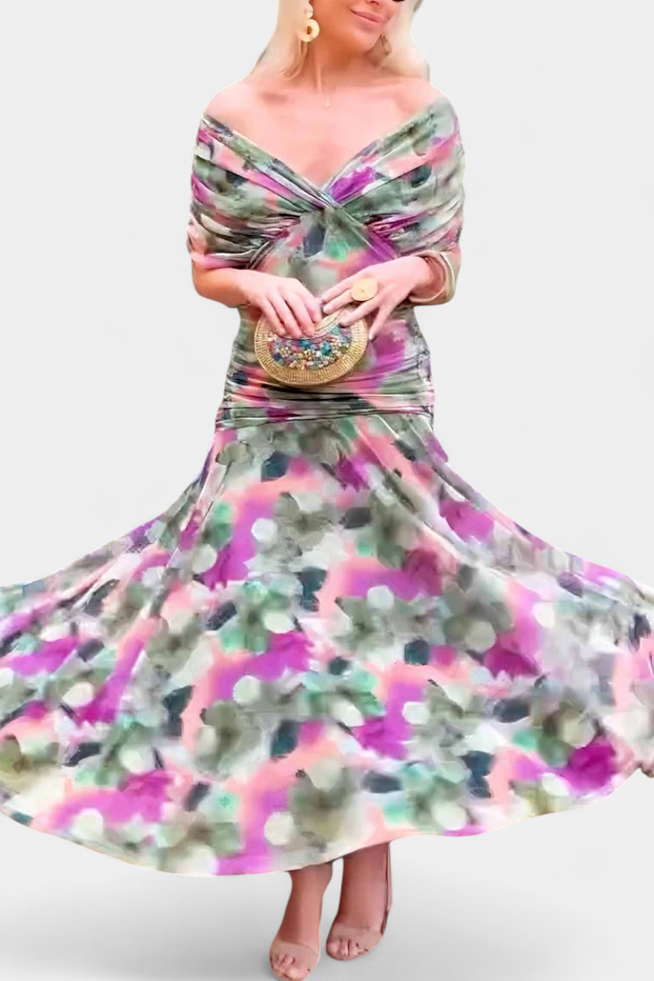 Blanche | V-Neck Floral Print A-Line Dress