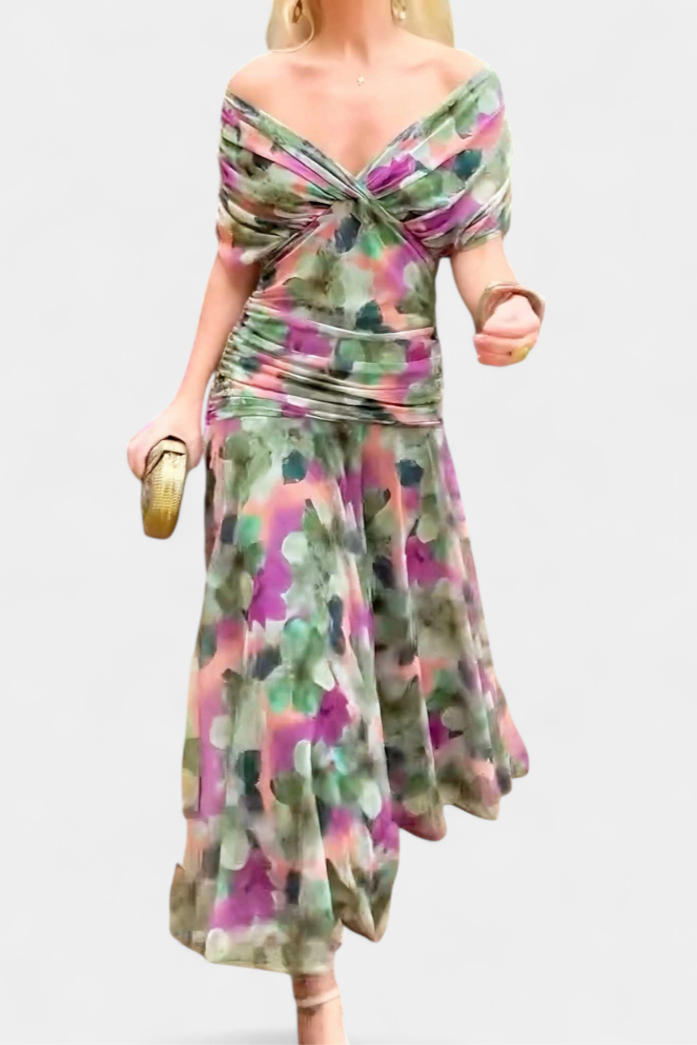 Blanche | V-Neck Floral Print A-Line Dress