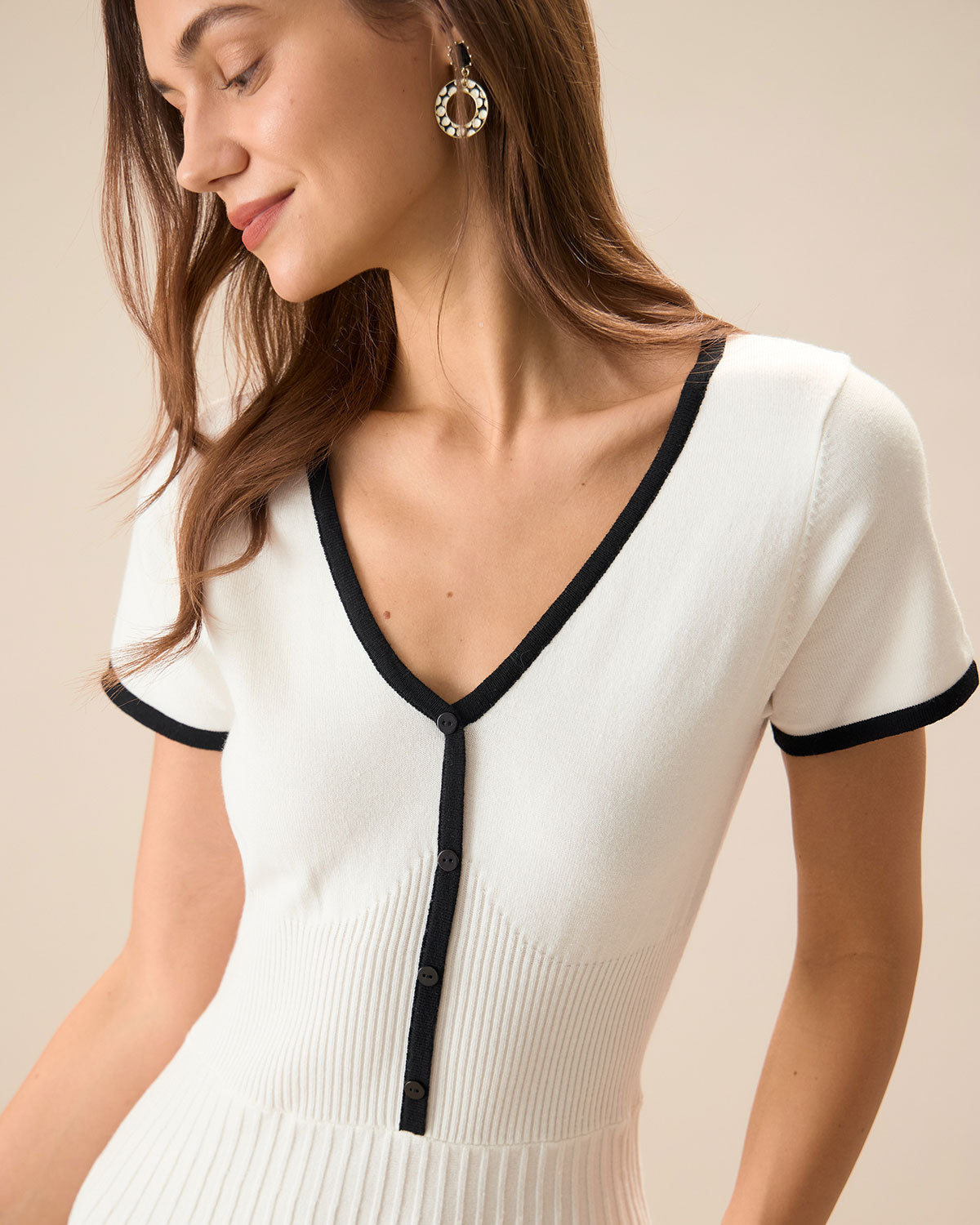 Blythe | Slim Fit Contrasting Ladies Day Sweater Midi Dress
