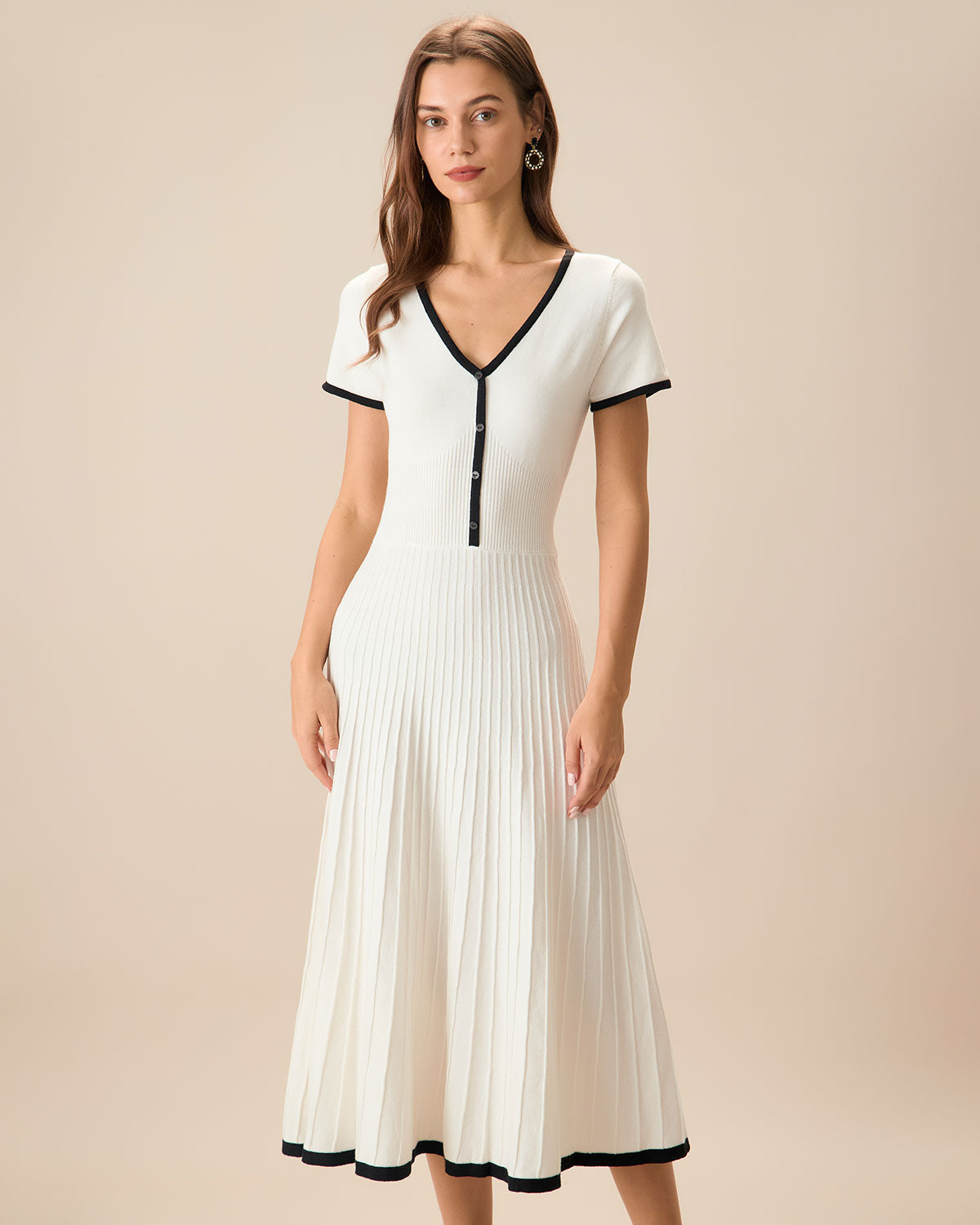 Blythe | Slim Fit Contrasting Ladies Day Sweater Midi Dress