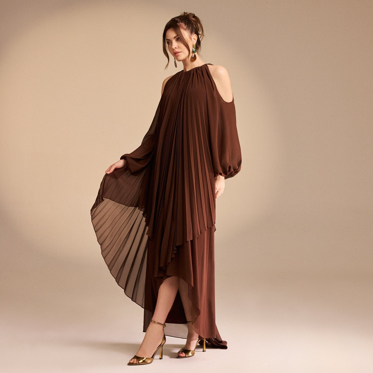 Camille | Pleated Poet Shoulder Mother of the Bride Dress