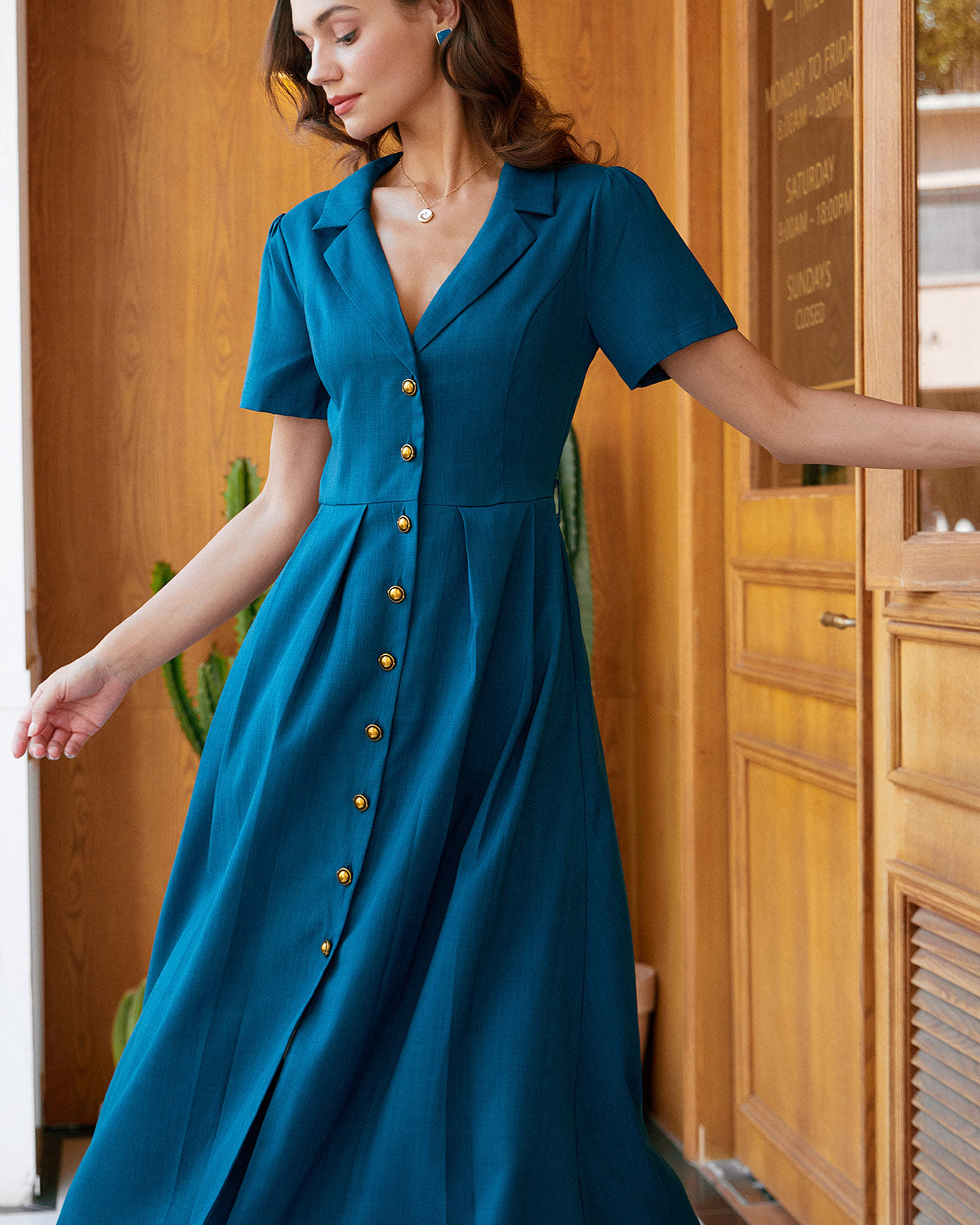 Camille | Pleated V-Neck Button Front Summer Dress
