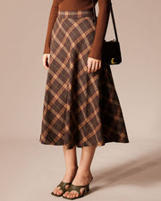 Camille | Regular Fit Elastic Waist Plaid Maxi Skirt