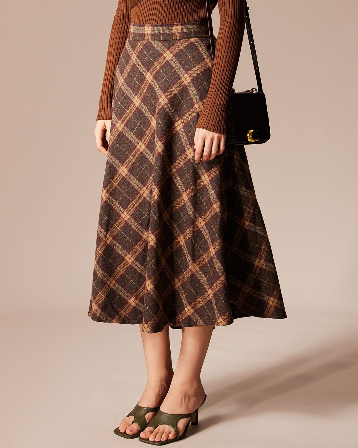 Camille | Regular Fit Elastic Waist Plaid Maxi Skirt