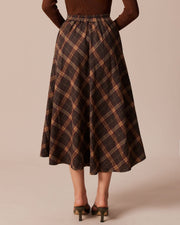 Camille | Regular Fit Elastic Waist Plaid Maxi Skirt