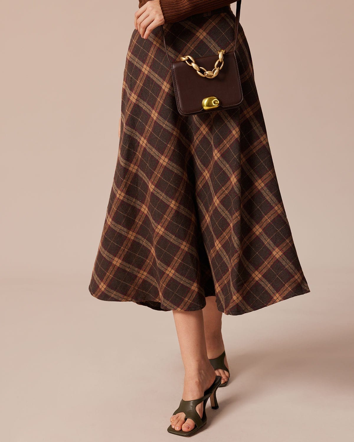 Camille | Regular Fit Elastic Waist Plaid Maxi Skirt