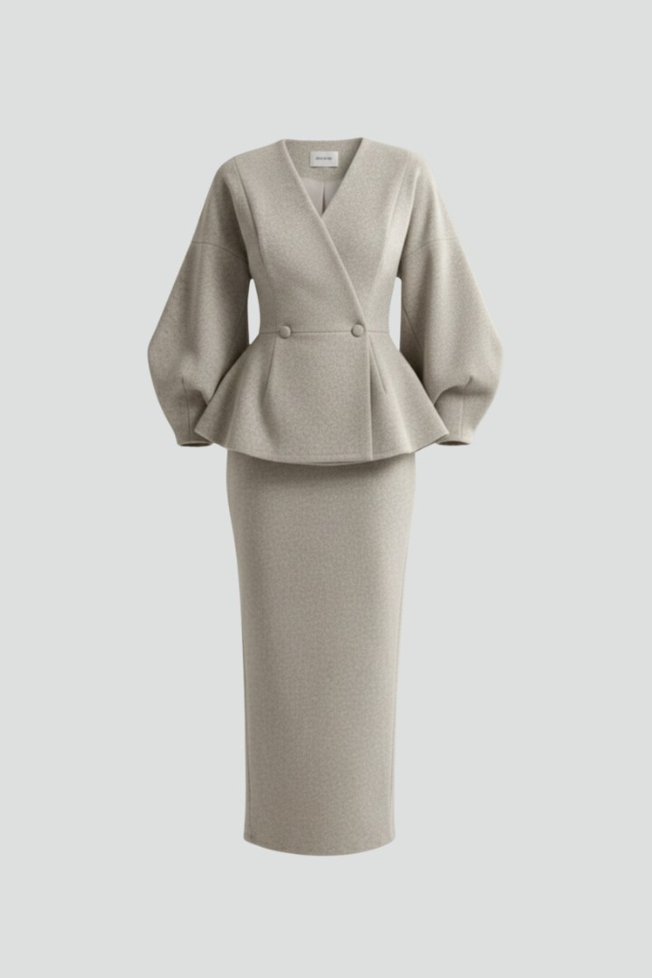 Carolina | V-Neck Tailored Blazer and Skirt Set