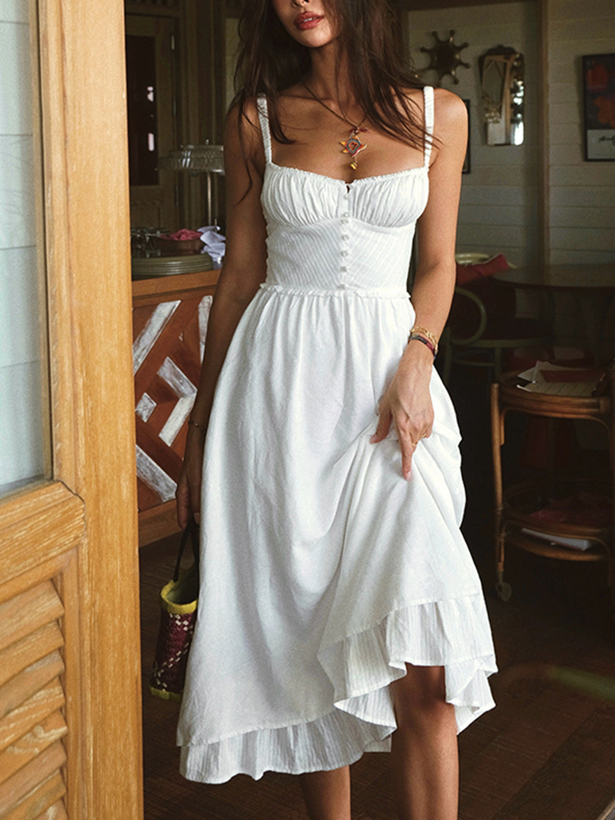 Celeste | Ruffle Hem Fitted Cotton Sundress