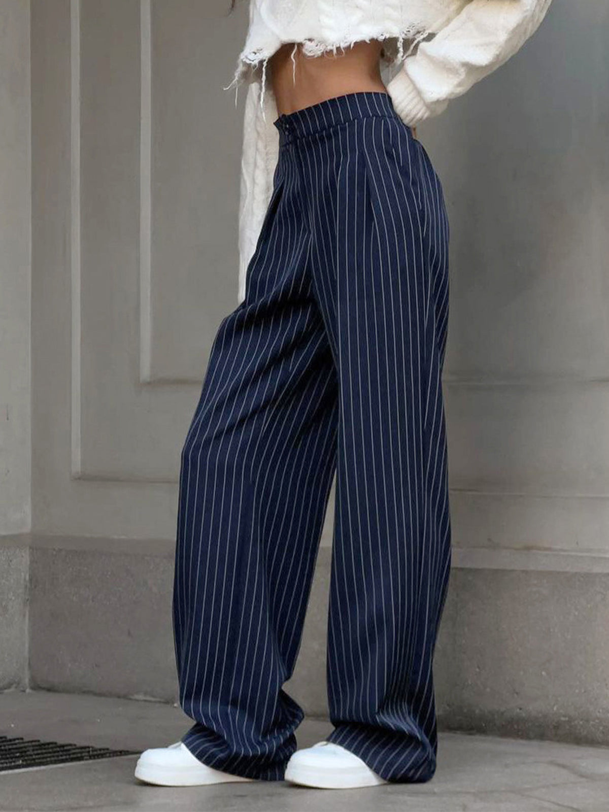 Charlotte | Pleated Pinstripe Wide-Leg Palazzo Trousers