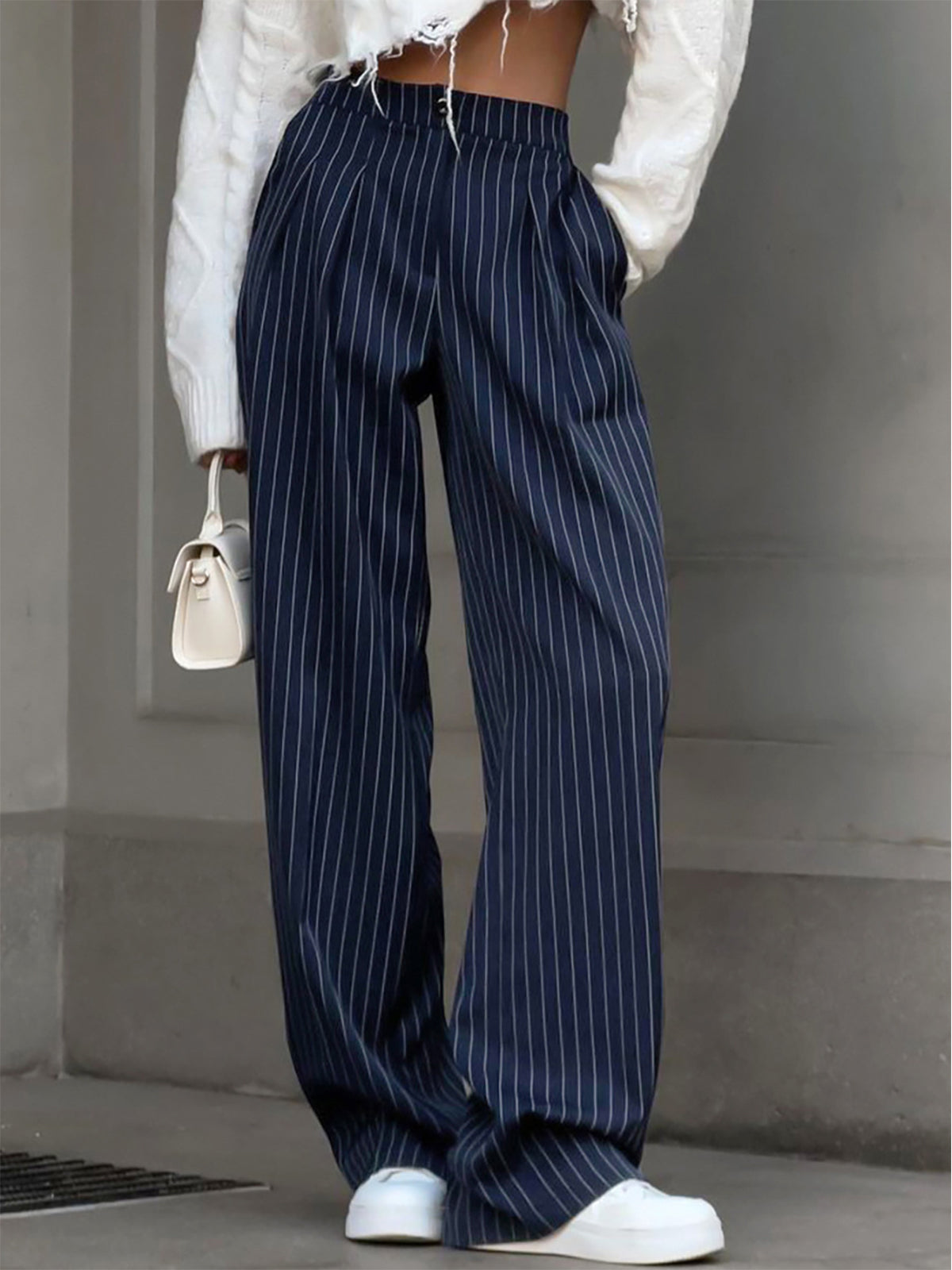 Charlotte | Pleated Pinstripe Wide-Leg Palazzo Trousers