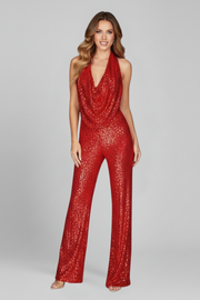 Charlotte | Textured Wide-Leg Halter Neck Jumpsuit