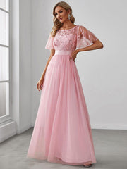 Cleo | A-Line Ruffle Sleeve Prom Dress