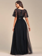 Cleo | A-Line Ruffle Sleeve Prom Dress