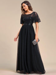 Cleo | A-Line Ruffle Sleeve Prom Dress