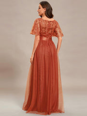 Cleo | A-Line Ruffle Sleeve Prom Dress