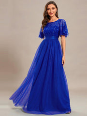 Cleo | A-Line Ruffle Sleeve Prom Dress