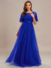Cleo | A-Line Ruffle Sleeve Prom Dress