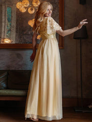 Cleo | A-Line Ruffle Sleeve Prom Dress
