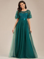 Cleo | A-Line Ruffle Sleeve Prom Dress