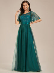Cleo | A-Line Ruffle Sleeve Prom Dress